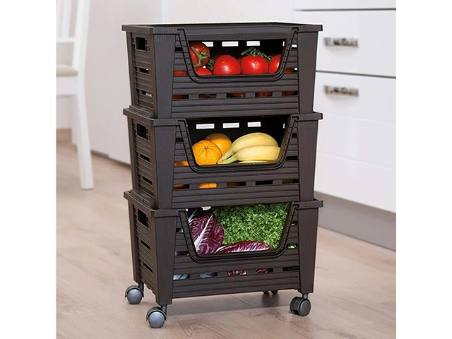 Etajeră cu 3 cosuri Tontarelli Eva 57.2 X38.6X84 cm, pe roti, cu raft superior