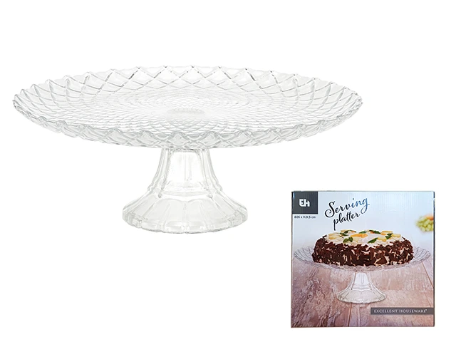 Platou de servire pe piciorus Diamond D26, H9.5cm, sticla