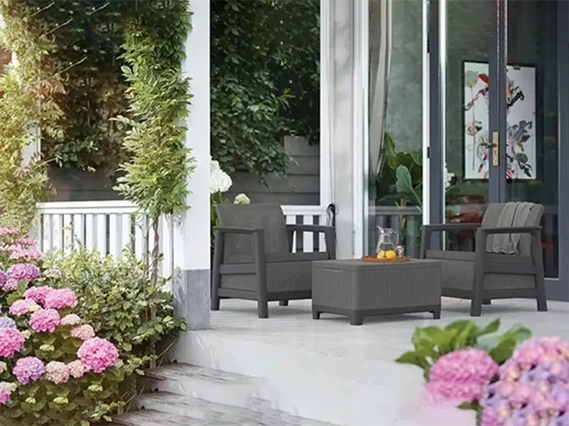 Set mobilier Scandi 3 unitati: masa 52X75X40 cm, 2 fotoli 70X73X77 cm, gri/grafit