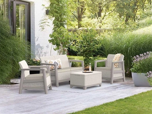 Set mobilier Scandi 4 unitati: masa 52X75X40 cm,2 fotoli 70X73X77 cm, canapea, bej-bej deschis