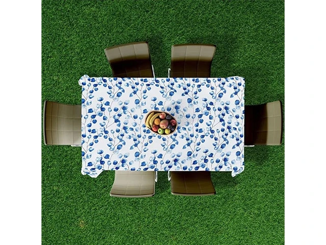 Fata de masa 130X180cm EH imitatie in, frunze albastre, poliester