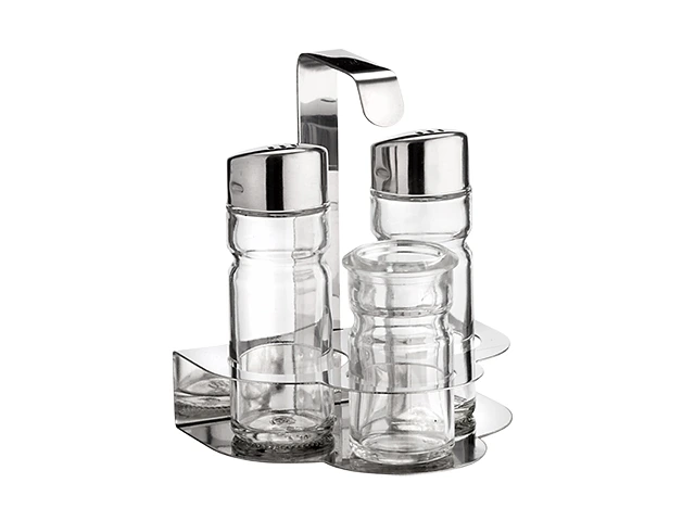 Set menaj pentru condimente Pinti Prima 3piese sare/piper/scobitori, sticla/inox