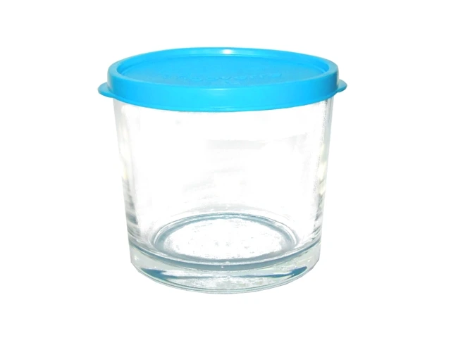 Recipient cu capac Frigovere 0,42L, D10cm, sticlă, transparent/albastru
