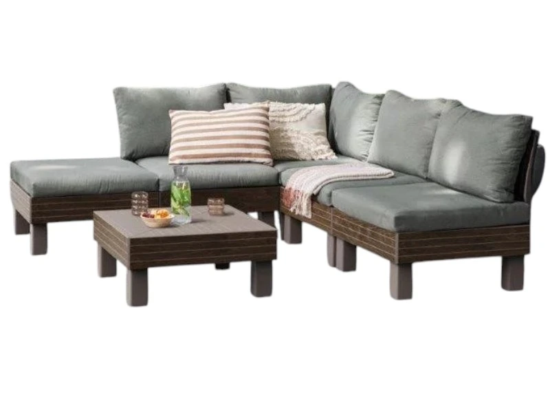 Set mobilier Keter Elements Signature: masa 65X65X29 cm, canapea 200X200X80 cm, nuca