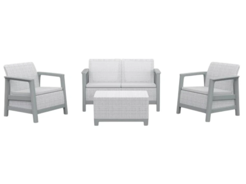 Set mobilier Scandi 8 unitati: masa 52X75X40 cm, 2 fotoli 70X73X77 cm, canapea, gri