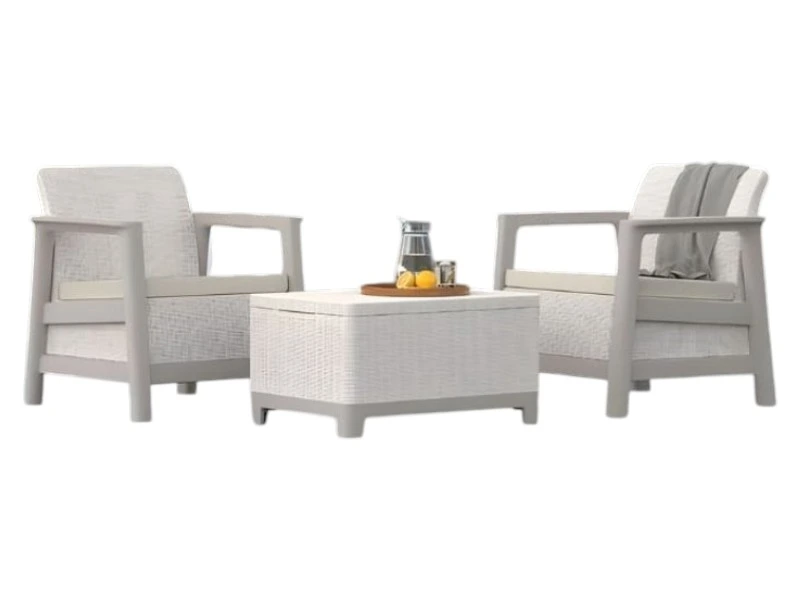 Set mobilier Scandi 5 unitati: masa 52X75X40 cm, 2 fotoli 70X73X77 cm, 2 perne, bej