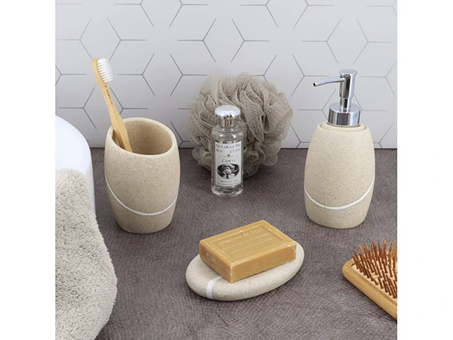 Dozator pentru săpun Tendance Stone Effect 240ml, bej, din polirezină
