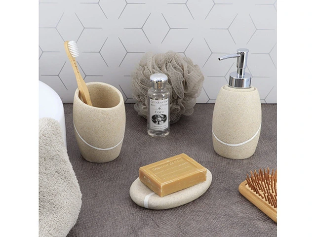 Pahar pentru periute de dinti Tendance Stone 7.2X6.5X9.8cm, bej, din polirezină
