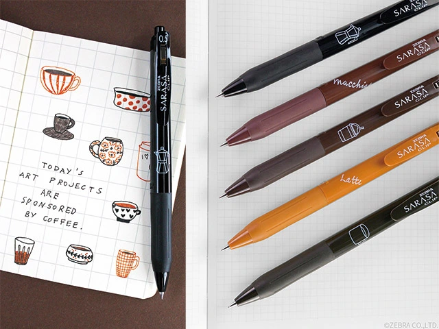 Set pix cu gel Zebra Sarasa Clip Study with Coffee, 0.5 mm, 5buc