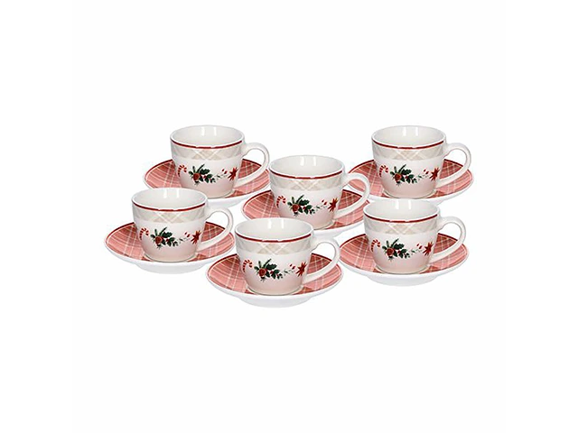 Set 6 cani pentru cafea cu farfurioare Tognana Christmas