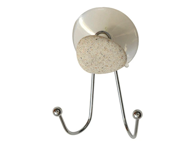 Cuier 2 cârlige pe ventuze, Tendance Piatra 5.5X8X10.5cm, inox