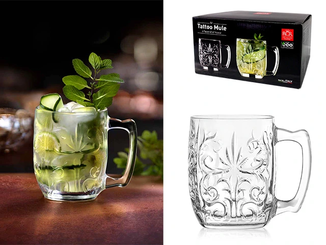 Set 4 cani pentru bauturi reci/calde Tattoo Mule, cristal