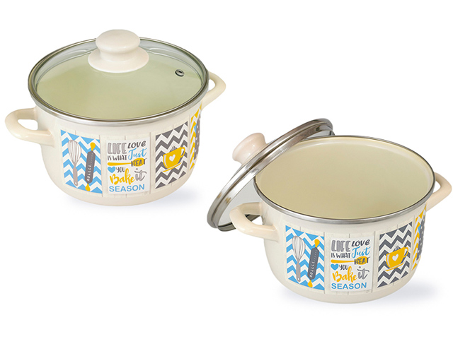 Cratita emailata Country 16cm, 2l, capac din sticla
