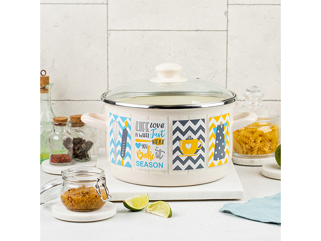 Cratita emailata Country 24cm, 6.75l, capac din sticla