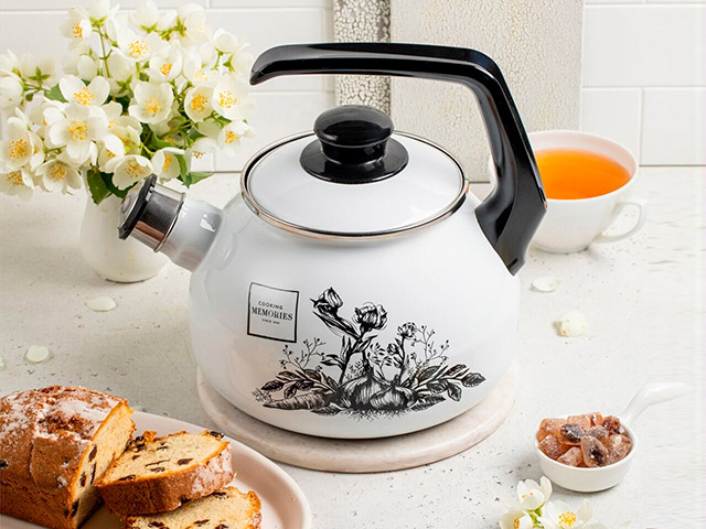 Ceainic emailat Black Rose 2.5l cu fluer