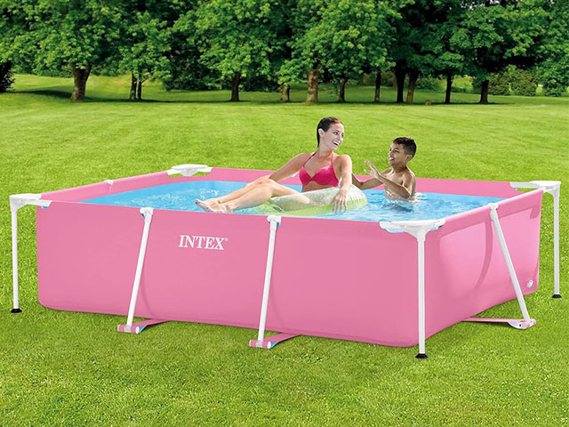 Piscina roza rectangulara cu cadru metalic 220X150X60 cm, 1662 l