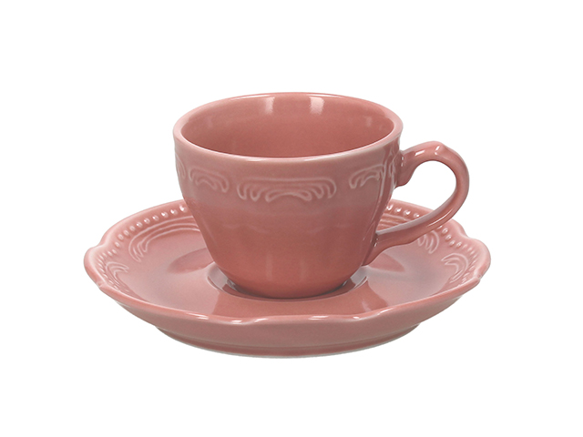 Set 6 cani pentru cafea cu farfurii V.Wenna Charmel, roz