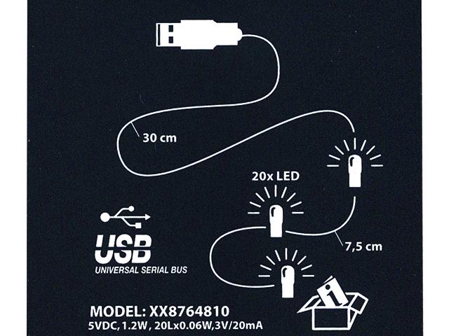 Luminite de Craciun 20LED cu USB, alb-cald