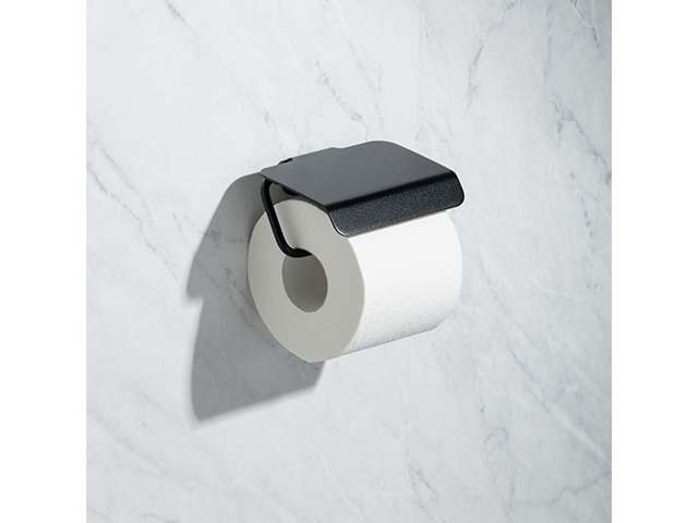 Suport pentru hârtie WC cu capac Tatay Onyx 12X10X5cm, negru