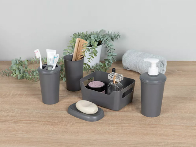 Pahar pentru periuta de dinti cu capac Econova Scandi 0.4l, 8.3X8.3X12.2cm, gri