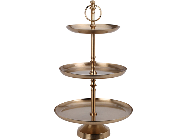 Suport de servire 3 nivele D30cm H50cm, metal, auriu