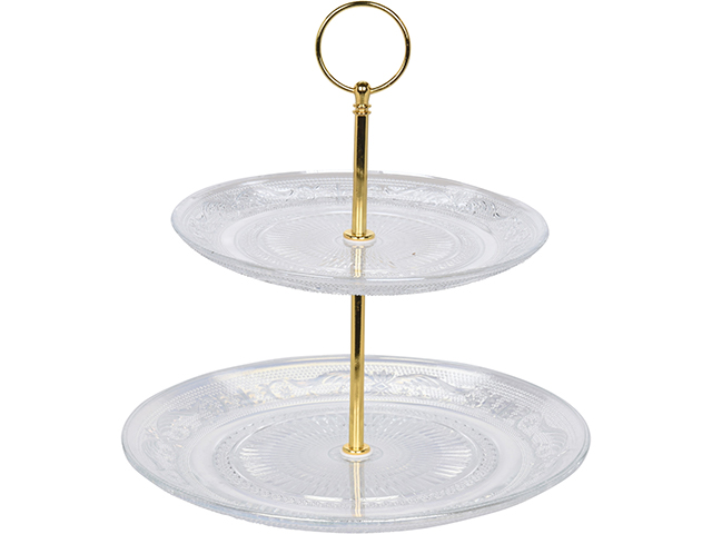 Suport de servire cu 2 etaje D18cm/23cm, H24cm, din sticla