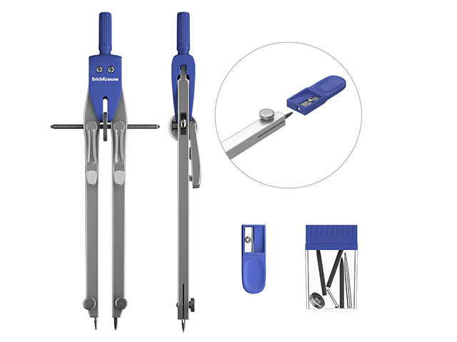 Set geometric ErichKrause University, 3 piese, metal, cutie de plastic