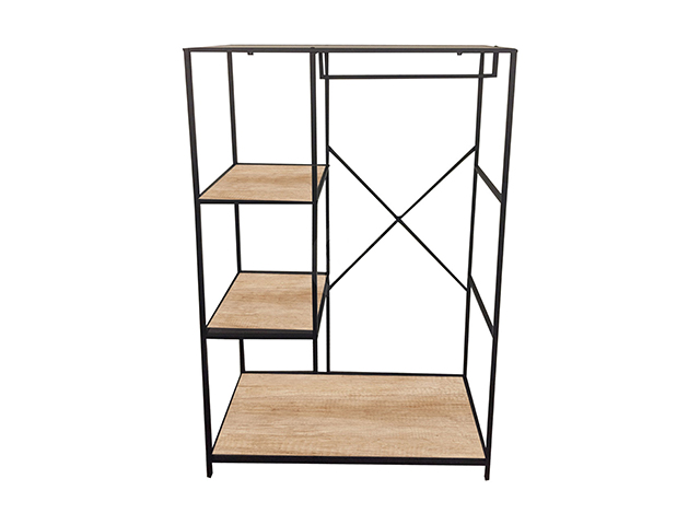 Raft cu 4 polite si bara transversala 90X40X166cm, metal/MDF, natural