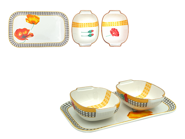 Set pentru aperitiv Tognana Bistro 3buc 33X19cm, 2 boluri si o tava, portelan