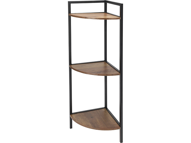 Raft de colt cu 3 nivele 23X23X76cm, metal/lemn