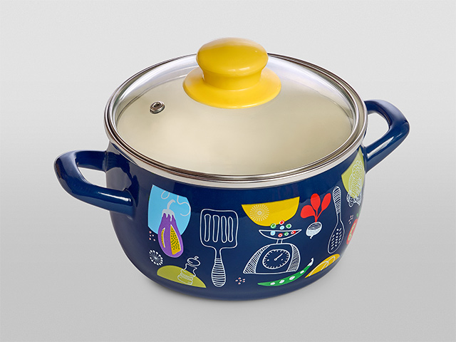 Set cratite emailat Appetit 3buc, capac din sticla