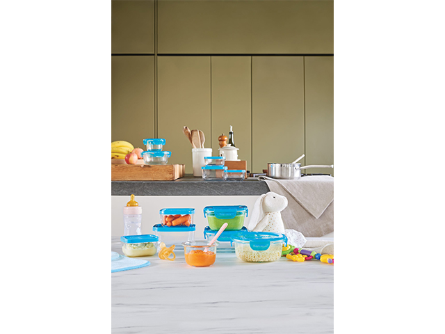 Set de 3 recipiente Frigoverre Baby cu capac, 0.345 l, 10X10 cm, sticla, transparent