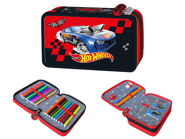 Penar cu accesorii Hot Wheels, 3 sectii, textil