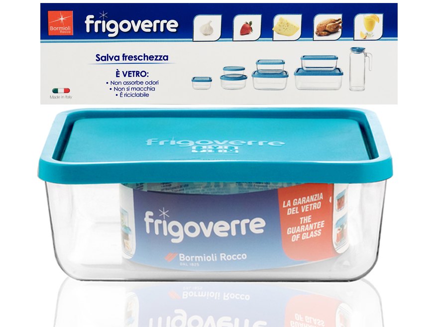 Recipient cu capac Frigovere 1,4L, sticlă, transparent/albastru 