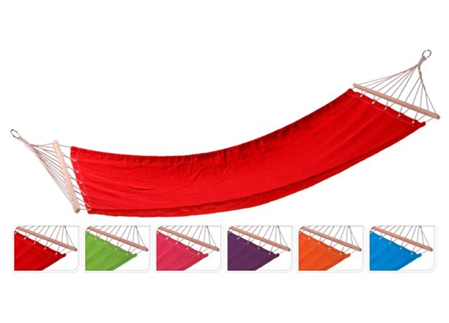 Hamac textil 200X80cm, cu suporturi din lemn, multicolor, max 120kg