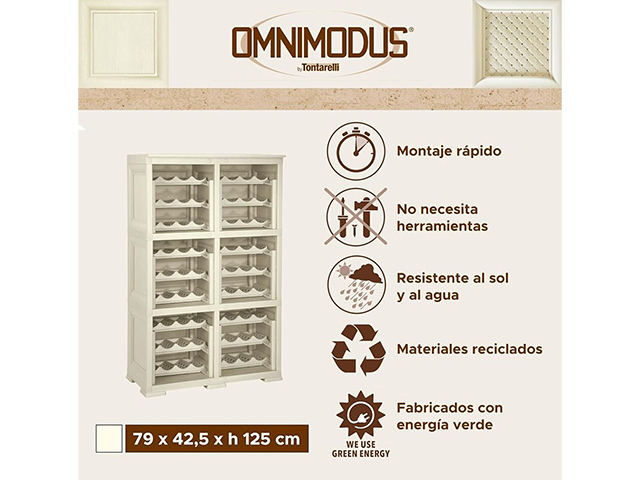 Etajera pentru depozitare 72 sticle, 6 module, 18 rafturi Omnimodus, culoarea bej