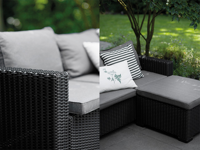 Set mobilier California 3 piese: canape, masa, suport pentru picioare/perne, grafit