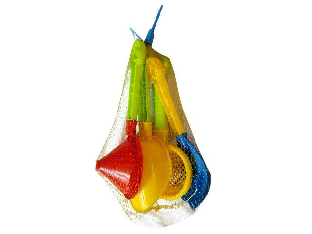Set de jucarii pentru nisip 4buc (lopatica, grebla, stropitoare, sita) 25cm