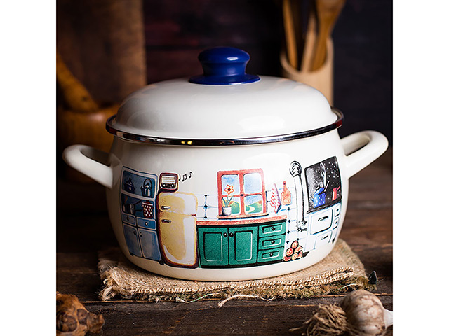 Cratita emailata SweetHome 16cm, 2.2l, capac din metal