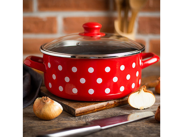 Cratita emailata Clasica 20cm, 2.75l, capac din sticla