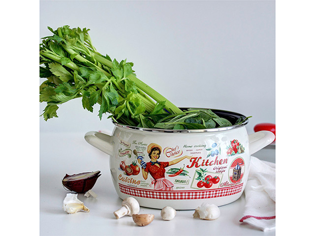 Cratita emailata Kitchen 16cm, 2.2l, capac din sticla