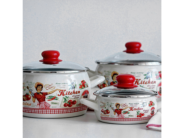 Cratita emailata Kitchen 16cm, 2.2l, capac din sticla