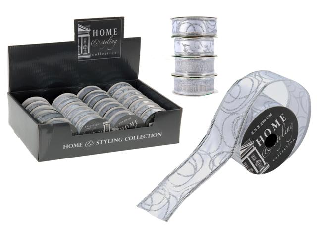 Panglica decorativa 2.5cmX2.7m, argintie/alba