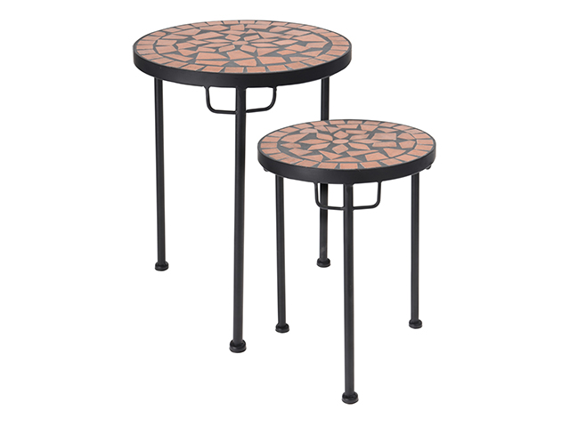 Set 2 masute Mozaic metal-piatra D30,H38cm, D25,H32cm