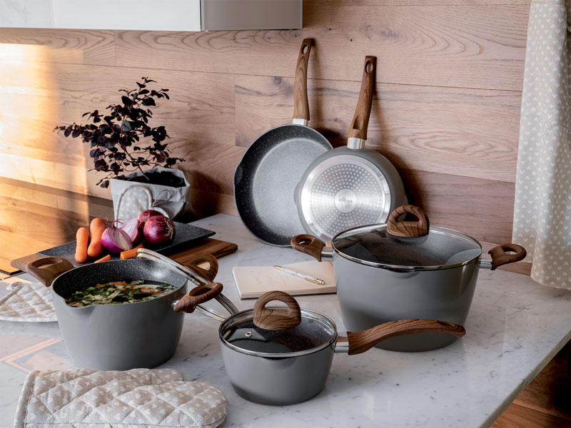 Set de vase antiaderente Tognana Natural Love, 8 buc, gri