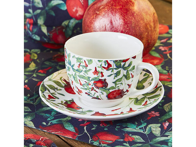 Set 4 cani cu farfurioare AF Atollo Melograno, 260ml, portelan