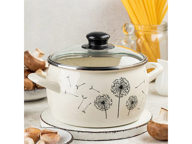 Cratita emailata Papadie 16cm, 2.4l, capac din sticla
