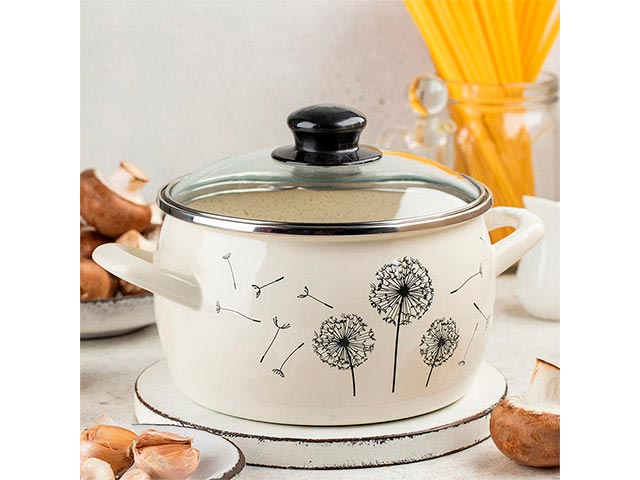 Cratita emailata Papadie 18cm, 3.3l, capac din sticla