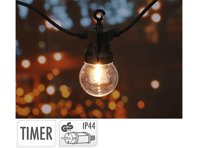 Ghirlanda de exterior cu 20 LED-uri, G50, alb cald, 14.5m, cu timer, cablu negru