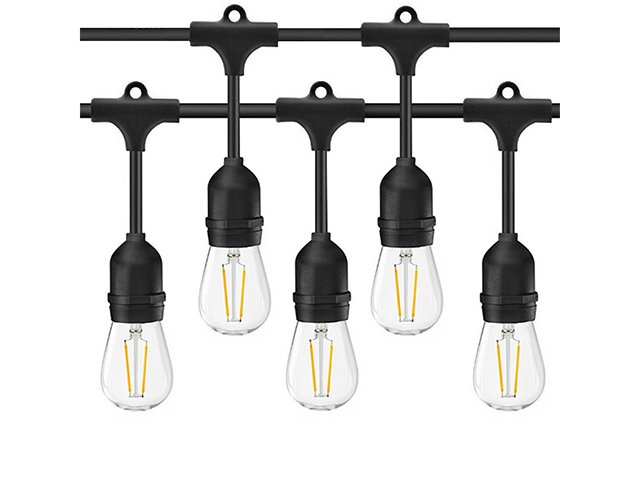 Ghirlanda de exterior 20 LED, alb cald, 12,5 m, cablu negru